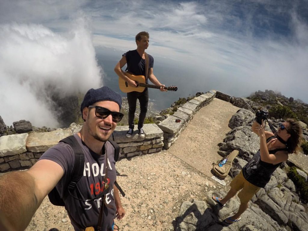 Shooting an impromptu film clip for Josh Johnstone on Table Mountain, Cape Town